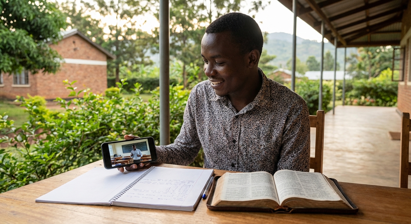 Mwanafunzi akijifunza kwa simu